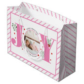 Roze Vreugde met bessen Kerstmis foto en strepen Groot Cadeauzakje (Achterkant Gekanteld)
