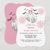 Roze Vriendelijk Meisje Spook met Bats Verjaardags Kaart (Voorkant / Achterkant)