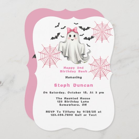 Roze Vriendelijk Meisje Spook met Bats Verjaardags Kaart (Voorkant / Achterkant)