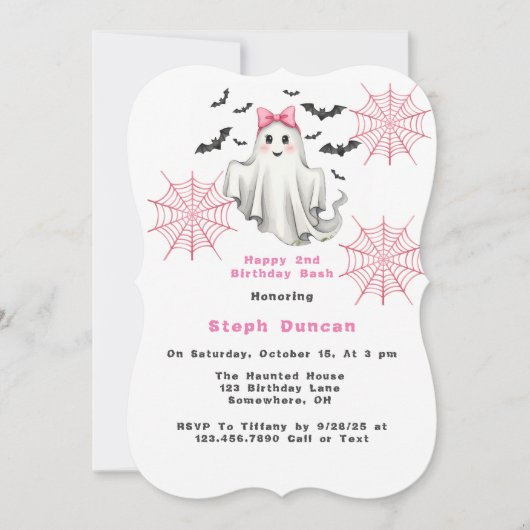 Roze Vriendelijk Meisje Spook met Bats Verjaardags Kaart (Voorkant)