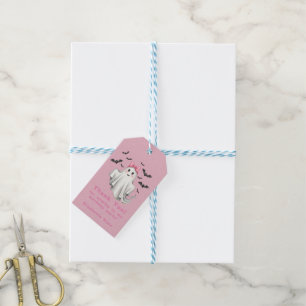 Roze Vriendelijk Meisje Spook Met Vliegboten Cadeaulabel