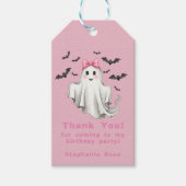 Roze Vriendelijk Meisje Spook Met Vliegboten Cadeaulabel (Voorkant)