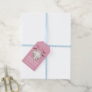 Roze Vriendelijk Meisje Spook Met Vliegboten Cadeaulabel