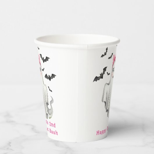 Roze Vriendelijk Meisje Spook Met Vliegboten Papieren Bekers (Rechts)