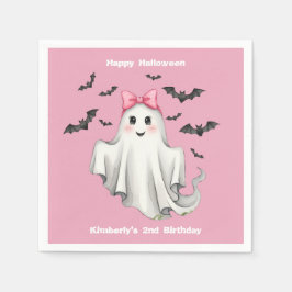 Roze Vriendelijk Meisje Spook Met Vliegboten Servet