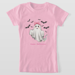 Roze Vriendelijk Meisje Spook Met Vliegboten T-shirt