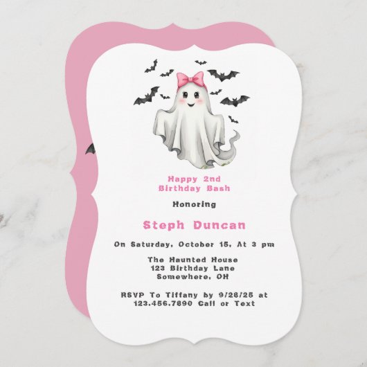 Roze vriendelijke meisje geest met vleermuizen ver kaart (Voorkant / Achterkant)