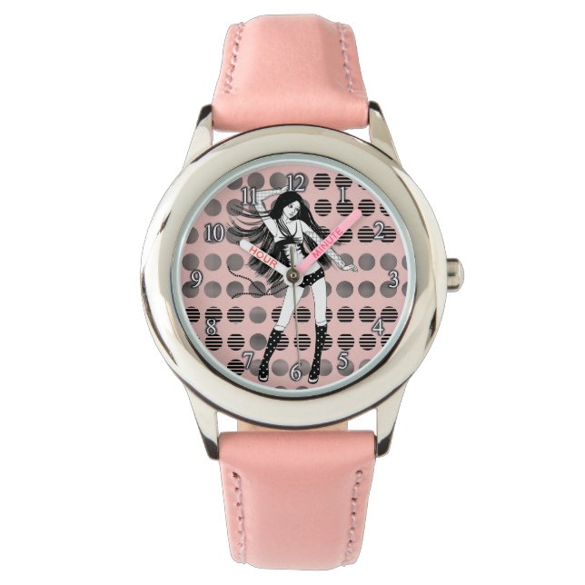 roze vriendin danseres horloge (Voorkant)