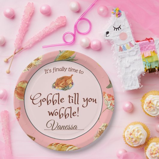 Roze Vriendsgiving Thanksgiving Diner Vakantie Papieren Bordje (Feest)