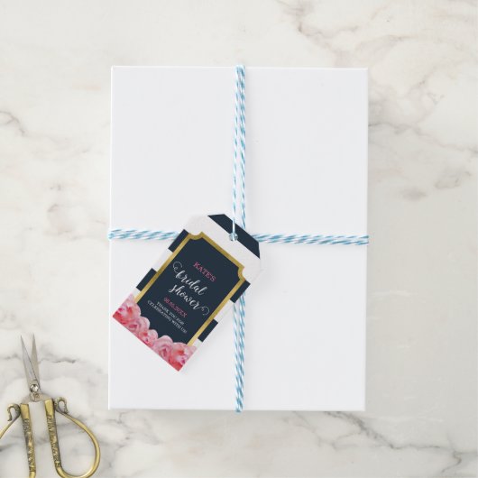 Roze Vrijgezellenfeest Blauwe strepen Cadeaulabel (Met Touw)