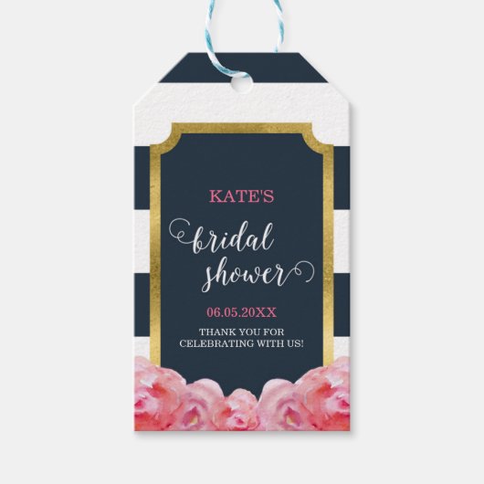 Roze Vrijgezellenfeest Blauwe strepen Cadeaulabel (Voorkant)