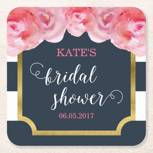 Roze Vrijgezellenfeest Blauwe strepen Kartonnen Onderzetters (Voorkant)