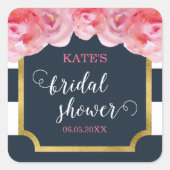 Roze Vrijgezellenfeest Blauwe strepen Vierkante Sticker (Voorkant)