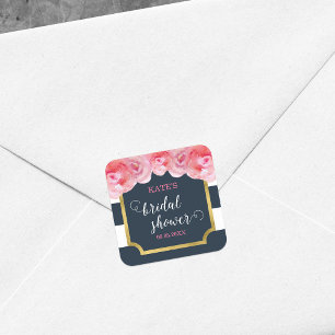 Roze Vrijgezellenfeest Blauwe strepen Vierkante Sticker