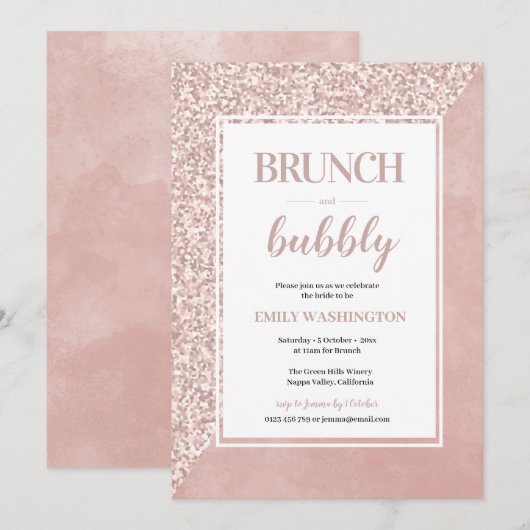 Roze Vrijgezellenfeest Brunch & Bubbly Uitnodiging (Voorkant / Achterkant)