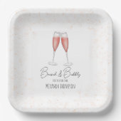 Roze Vrijgezellenfeest Brunch en Bubble Waterverf Papieren Bordje (Voorkant)