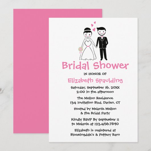 Roze Vrijgezellenfeest Cartoon bruid & bruidegom b Kaart (Voorkant / Achterkant)