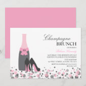 Roze Vrijgezellenfeest Champagne Brunch Uitnodigen Kaart (Voorkant / Achterkant)