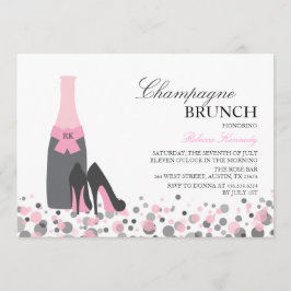 Roze Vrijgezellenfeest Champagne Brunch Uitnodigen Kaart