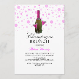 Roze Vrijgezellenfeest Champagne Brunch Uitnodigen Kaart