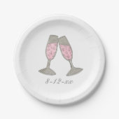 Roze Vrijgezellenfeest Champagne Wedding Date Bord (Voorkant)