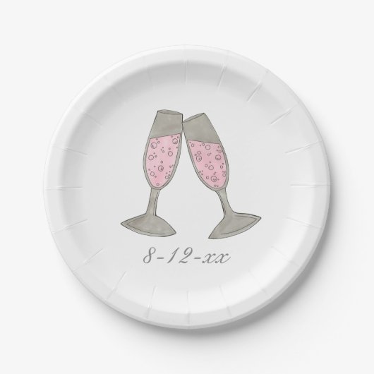 Roze Vrijgezellenfeest Champagne Wedding Date Bord (Voorkant)