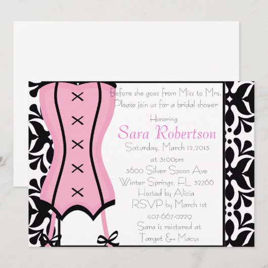 Roze Vrijgezellenfeest Lingerie Kaart (Voorkant / Achterkant)