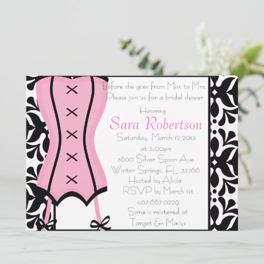 Roze Vrijgezellenfeest Lingerie Kaart (Staand voorkant)