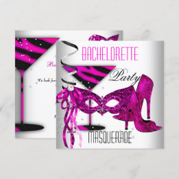 Roze vrijgezellenfeest Masquerade Witte Hoge Hakke Kaart