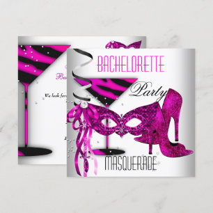 Roze vrijgezellenfeest Masquerade Witte Hoge Hakke Kaart
