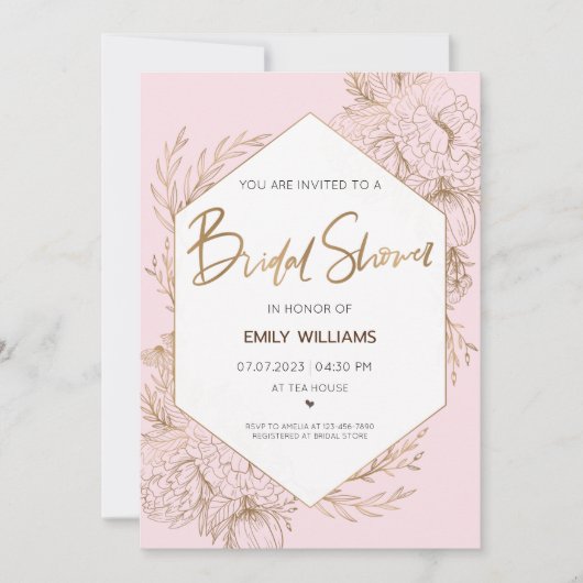 Roze Vrijgezellenfeest met gouden bloemen en blade Kaart (Voorkant)