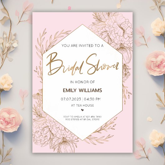 Roze Vrijgezellenfeest met gouden bloemen en blade Kaart