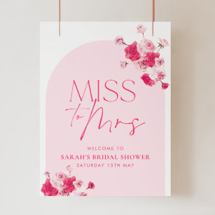Roze Vrijgezellenfeest Miss to Mrs Welcome Sign Fl Poster