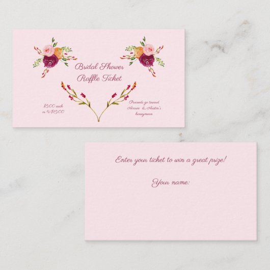 Roze Vrijgezellenfeest Raffle Tickets Informatiekaartje (Voorkant / Achterkant)