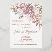 Roze Vrijgezellenfeest Roos Gold Folie Uitnodiging (Voorkant)