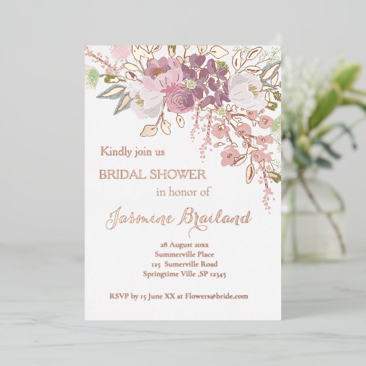 Roze Vrijgezellenfeest Roos Gold Folie Uitnodiging (Staand Voorkant)