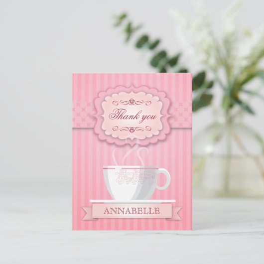 Roze Vrijgezellenfeest Tea Party Bedankt Briefkaart (Staand voorkant)