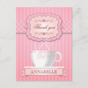 Roze Vrijgezellenfeest Tea Party Dank u Briefkaart