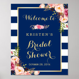 Roze Vrijgezellenfeest van de Floral Navy Blue Str Poster