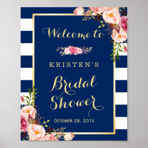 Roze Vrijgezellenfeest van de Floral Navy Blue Str Poster