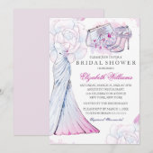 Roze Vrijgezellenfeest van de Floral Wedding Gown Kaart (Voorkant / Achterkant)