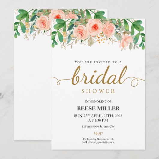 Roze Vrijgezellenfeest van Floral Kaart (Voorkant / Achterkant)