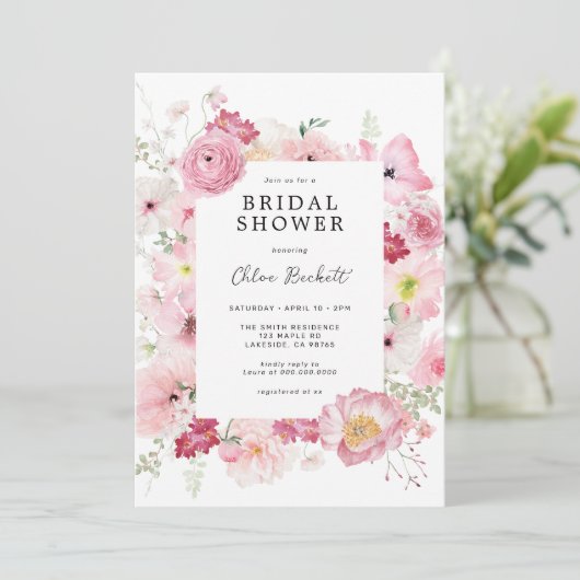 Roze Vrijgezellenfeest van Floral Kaart (Staand voorkant)