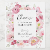 Roze Vrijgezellenfeest van Floral Wijn Etiket (Enkel label)