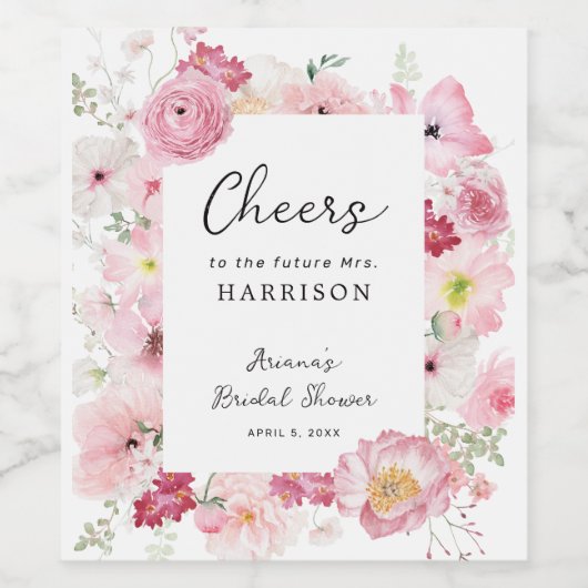 Roze Vrijgezellenfeest van Floral Wijn Etiket (Enkel label)