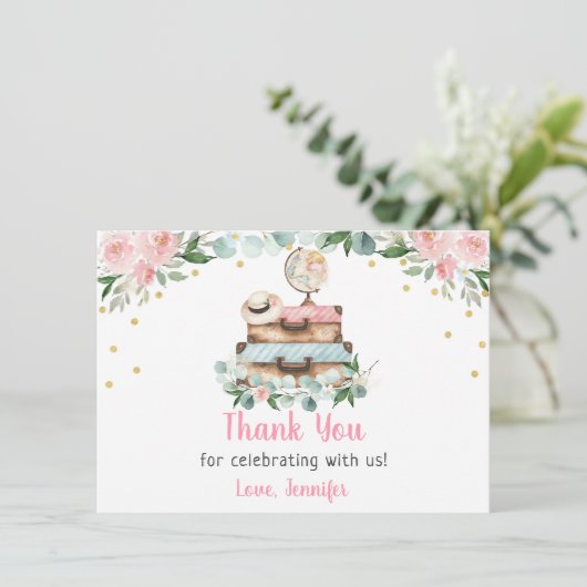 Roze Vrijgezellenfeest voor goudreizen Bedankkaart (Staand voorkant)