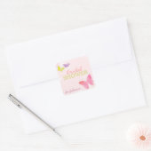 Roze Vrijgezellenfeest voor witte vlinder Vierkante Sticker (Envelop)