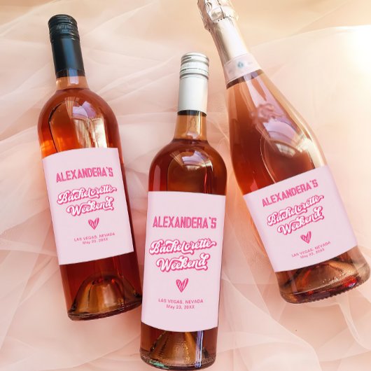 Roze vrijgezellenfeest wijn etiket