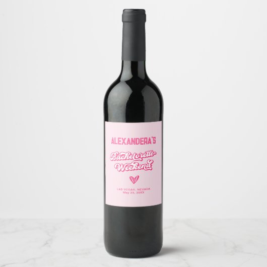 Roze vrijgezellenfeest wijn etiket (Voorkant)