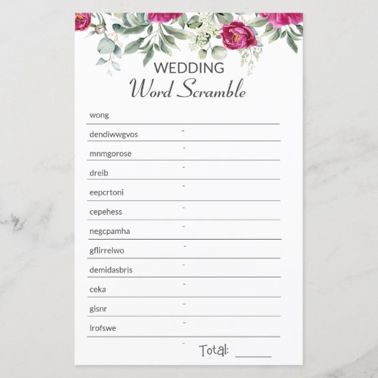 Roze Vrijgezellenfeest Word Scramble spel (Voorkant)